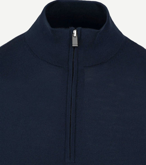 Merino halve rits trui donkerblauw