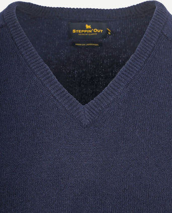 Trui v-hals lamswol donkerblauw