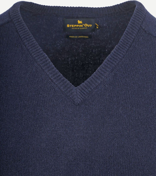 Trui v-hals lamswol donkerblauw