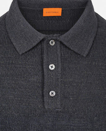 Button longue melange poloshirt donkerblauw