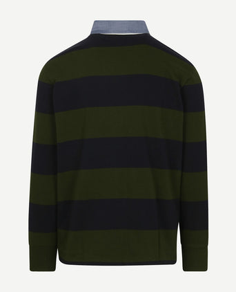 Gant heavy rugger shield longsleeve polo streep donkerblauw groen | Regular-fit