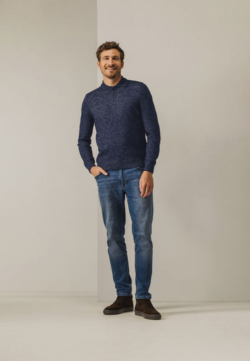 State of Art trui polokraag melange donkerblauw | Regular-fit