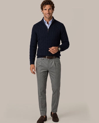 Lau pull merino halve rits cable donkerblauw