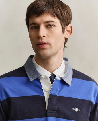 Heavy rugger shield polo streep donkerblauw royal blue