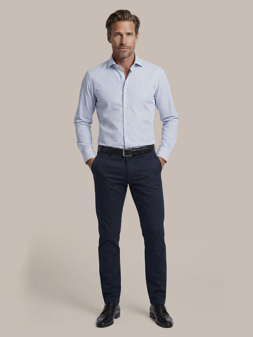 Twill overhemd streep blauw