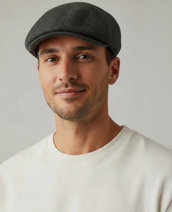 Suitable flat cap wool herringbone donkergroen