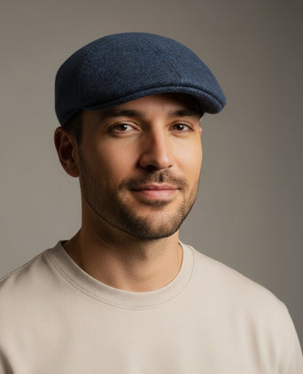 Flat cap wool herringbone donkerblauw