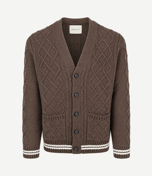 Cardigan cable knit lamswol bruin