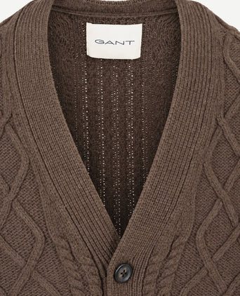 Cardigan cable knit lamswol bruin