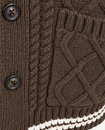 Cardigan cable knit lamswol bruin