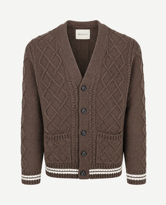 Cardigan cable knit lamswol bruin