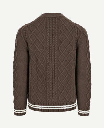 Cardigan cable knit lamswol bruin