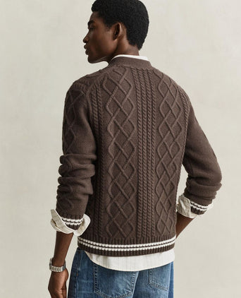 Cardigan cable knit lamswol bruin