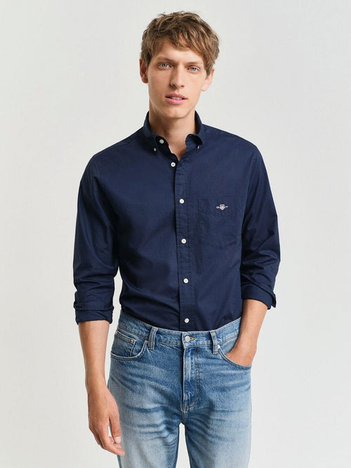 Gant casual overhemd poplin donkerblauw | Regular-fit