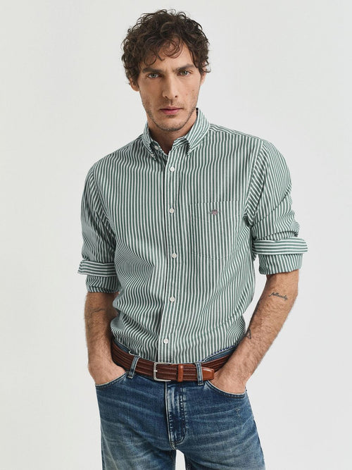 Gant casual overhemd streep groen | Regular-fit
