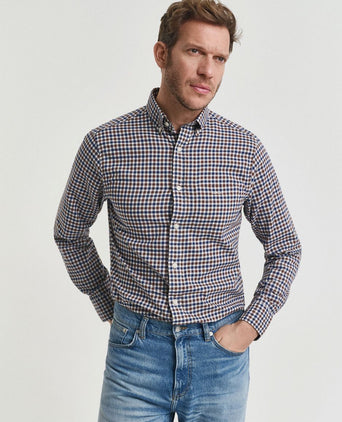 Gant casual overhemd twill ruit bruin | Regular-fit