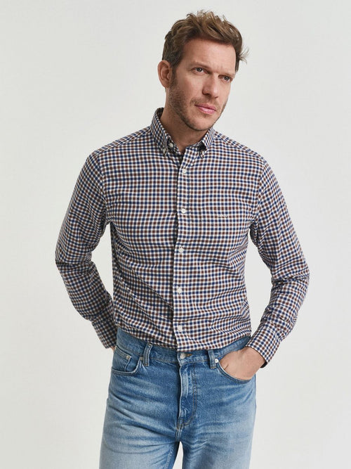Gant casual overhemd twill ruit bruin | Regular-fit