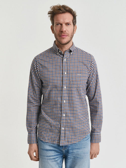 Gant casual overhemd twill ruit bruin | Regular-fit