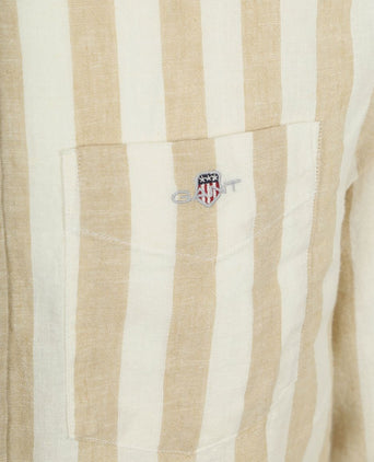 Cotton linen overhemd streep beige