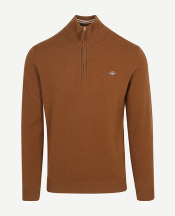 Gant halve rits trui lamswol bruin | Regular-fit