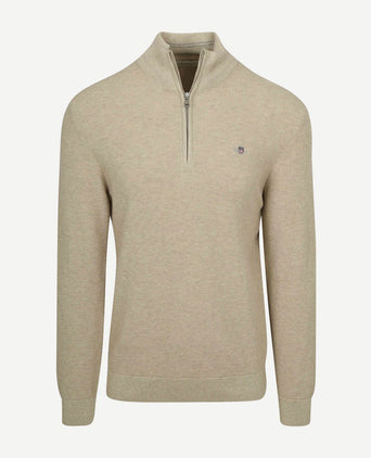 halve rits trui micro textured beige