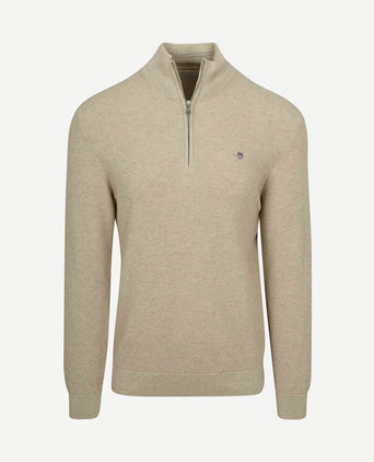 halve rits trui micro textured beige