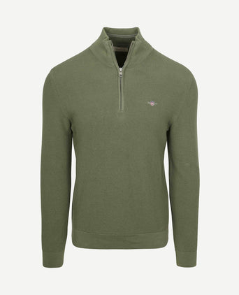 halve rits trui micro textured groen
