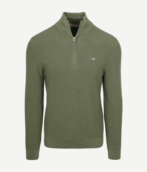 halve rits trui micro textured groen
