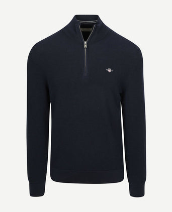 halve rits trui micro textured donkerblauw