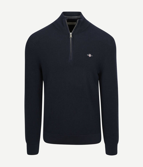 halve rits trui micro textured donkerblauw