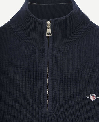 halve rits trui micro textured donkerblauw