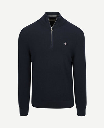 halve rits trui micro textured donkerblauw