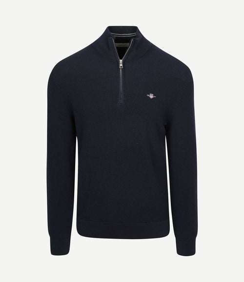 halve rits trui micro textured donkerblauw
