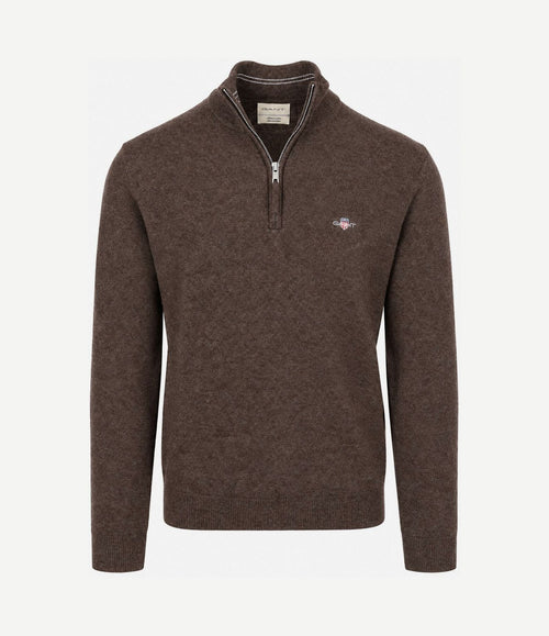 Halfzip lamswol trui bruin
