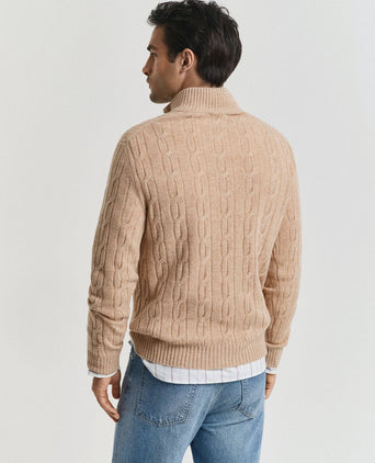 Halfzip lamswol trui cable beige