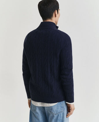 Halfzip lamswol trui cable donkerblauw