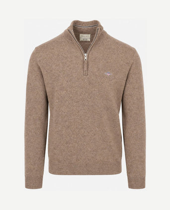 Halfzip lamswol trui camel