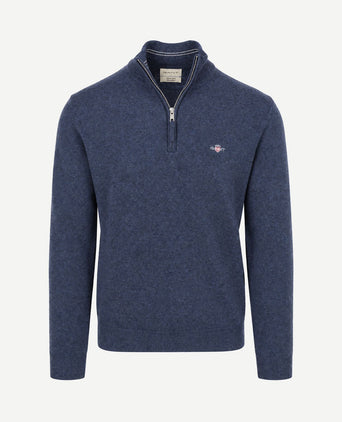 Halfzip lamswol trui donkerblauw