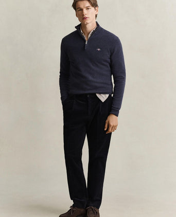 Halfzip lamswol trui donkerblauw