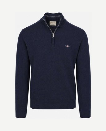 Halfzip lamswol trui donkerblauw