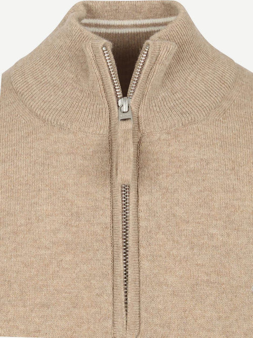 Halfzip wol trui logo beige