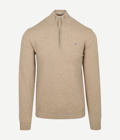 Gant halfzip wol trui logo beige | Regular-fit