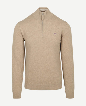 Halfzip wol trui logo beige