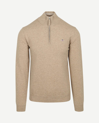 Halfzip wol trui logo beige