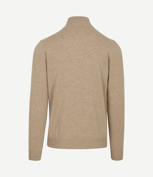 Halfzip wol trui logo beige