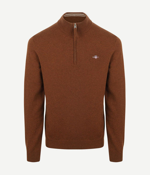 Gant halfzip wol trui logo bruin | Regular-fit