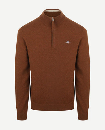 Halfzip wol trui logo bruin