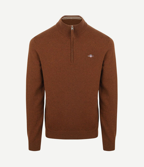 Halfzip wol trui logo bruin