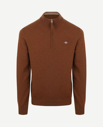 Halfzip wol trui logo bruin