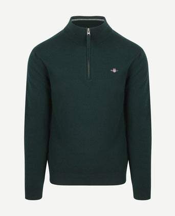 Gant halfzip wol trui logo groen | Regular-fit